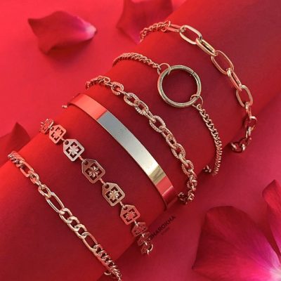 Set of 6 Link Chain and Cuff Bracelets